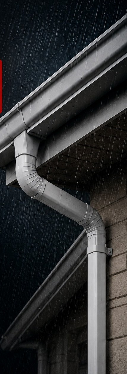 Calha com condutor na chuva